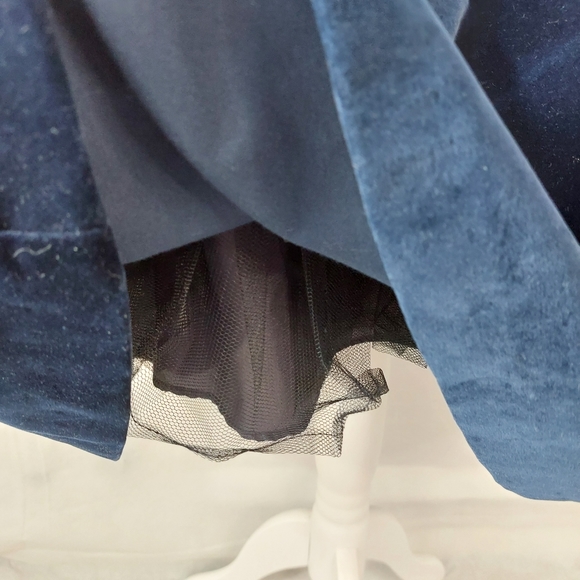 Vintage Gina Bacconi Velvet Dress Off Shoulder Fit & Flare Size 12 Navy Occasion - Picture 8 of 14